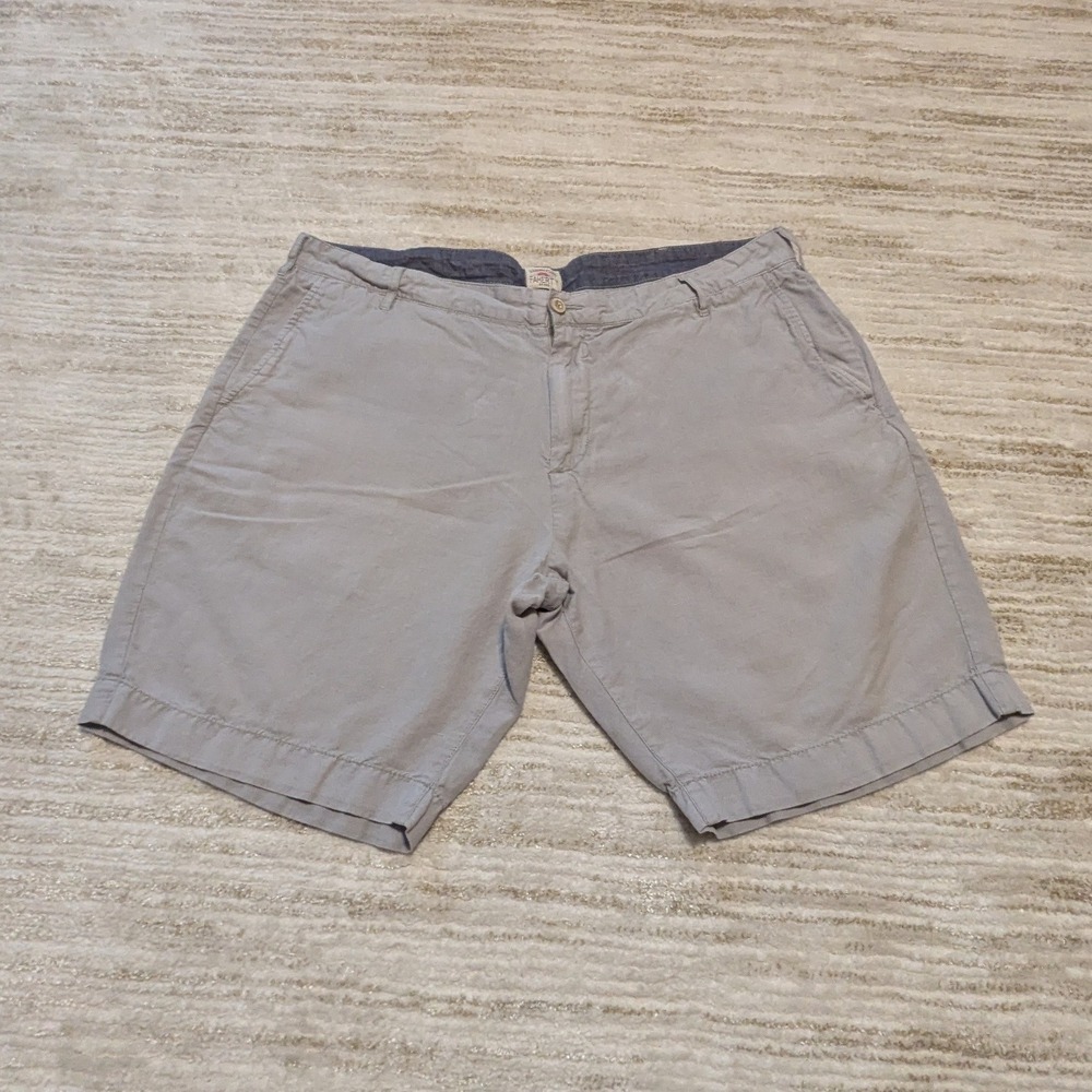 Faherty Brand Linen Blend Shorts Mens Sz 38 Gray Flat Front Casual Summer Beach